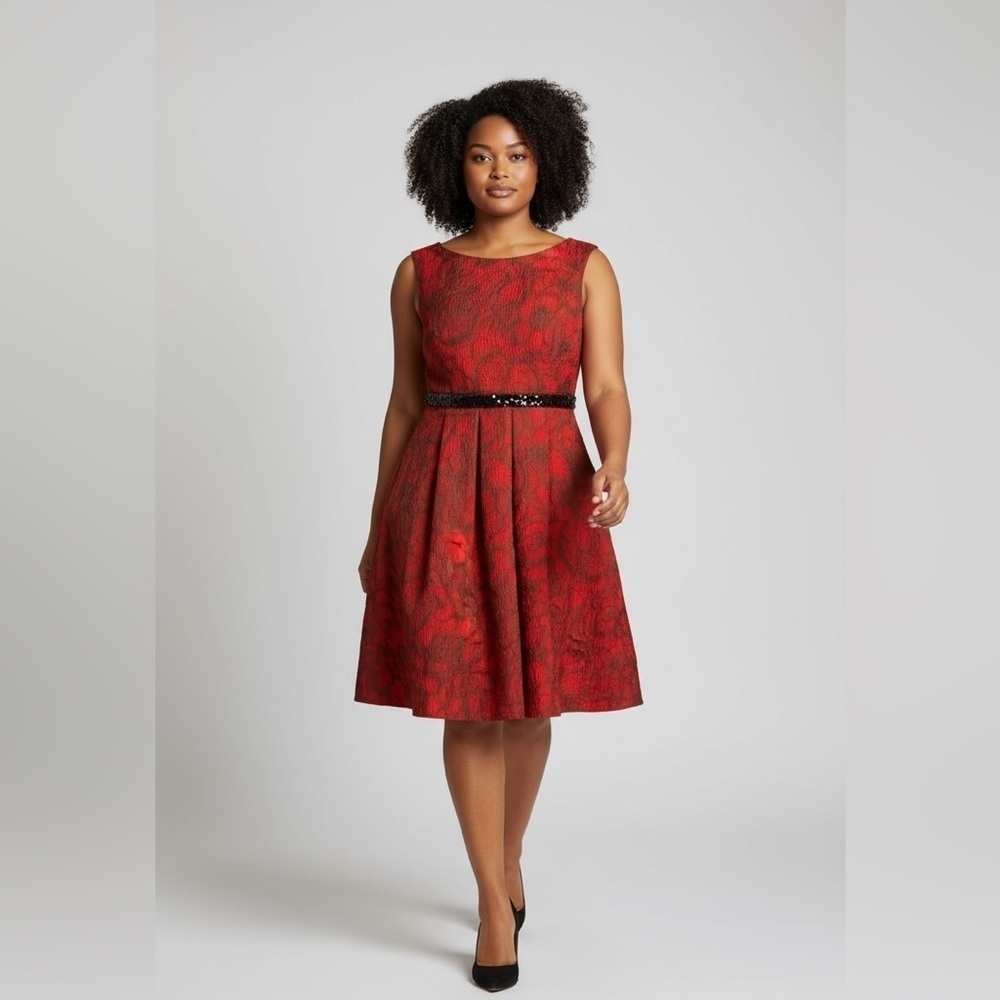 Eliza J Cocktail Xmas Dress, Fit & Flair, Crinoline Skirt, Back Zipper Size 14